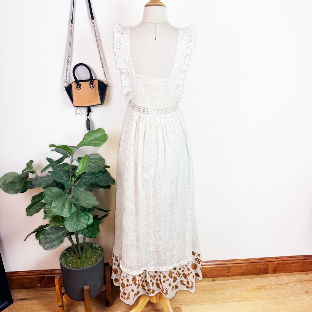💋Anthropologie Cream and golden light brown embroidered eyelet Maxi Dress. XS - Picture 13 of 15